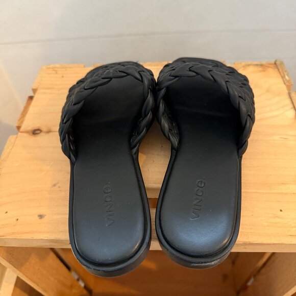 Vince Size 6.5 Black Rumi Woven Leather Slip On Comfort Flats Slide Sandals - Picture 16 of 16